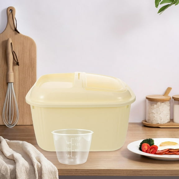 Hemobllo Large Beige Airtight Rice Storage Container with Smooth Rolling Wheels, Kitchen Pantry Organizer for Food Storage