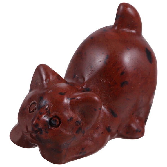 Hemobllo  Shui Wealth Cat Sculpture Hand Carved from Natural Obsidian Stone