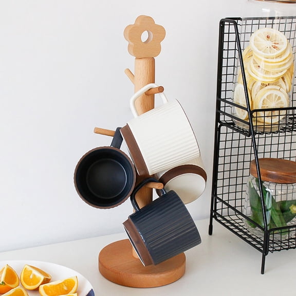 Hemobllo Wood Mug Holder Flower Cup Holder Khaki Beech 1Pack