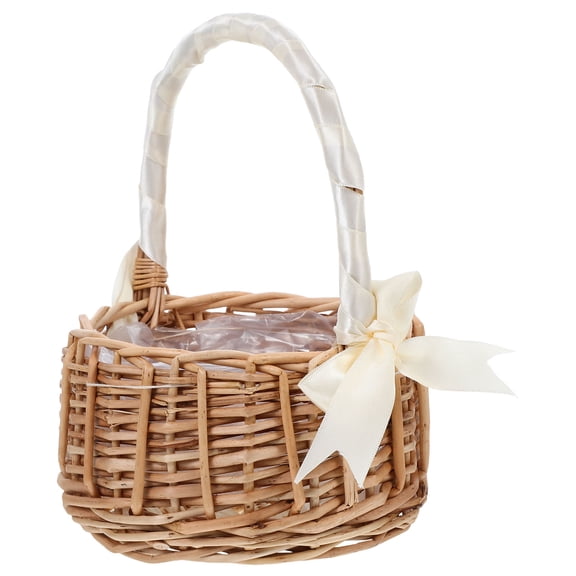 Hemobllo Natural Willow Handwoven Flower Basket with Bow Knot for Wedding Use