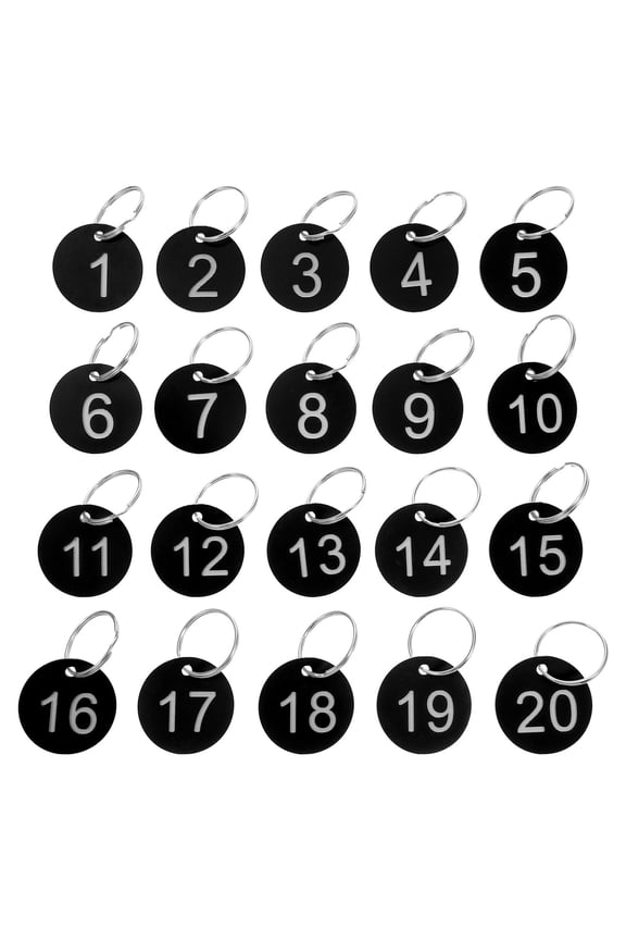1Set Number Label Cards Black Round Hole Plastic Tags for Restaurant Table Number Display and Key Marking