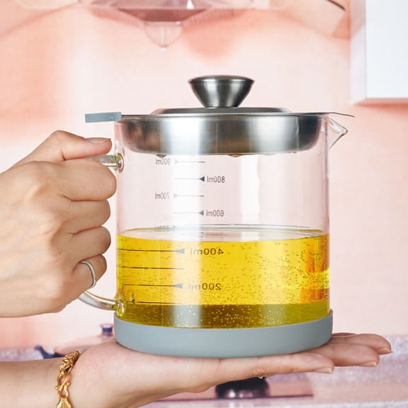 Hemobllo Glass and Stainless Steel Grease Container with Strainer Transparent for Kitchen