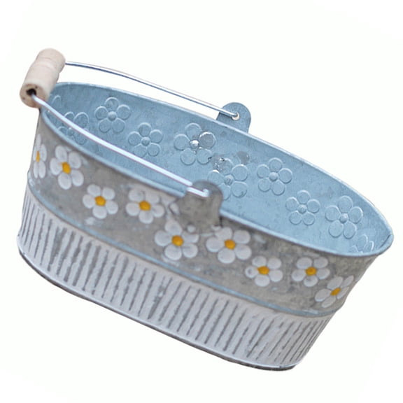 Hemobllo Vintage Metal Flower Bucket Planter with Embossed Floral Pattern, Retro Style Decorative Tin Pot for Indoor Outdoor