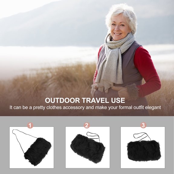 Hemobllo Portable Hands Muff Black Polyester Warm Pouch for Outdoor Winter Accessory