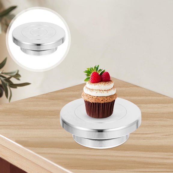 Hemobllo Rotating Cake Tray Aluminum Alloy Silver 1Set for