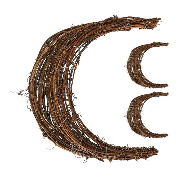 Hemobllo 3Pcs Brown Rattan Moon Wreath Ring for DIY Seasonal Decorations