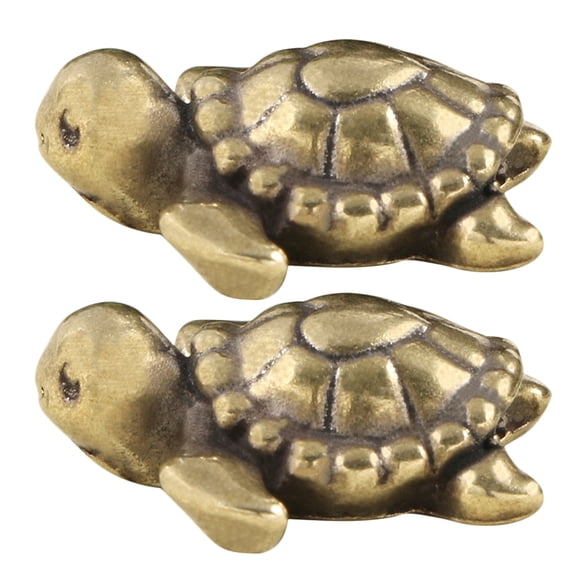 Hemobllo 2Pcs Golden Brass Turtle Sculptures with Heart Design for Good Luck and Home Display
