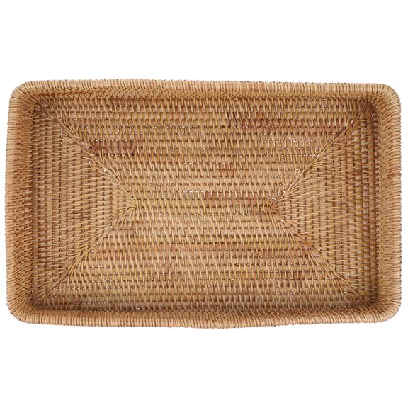 Hemobllo Bohemian Style Rectangular Wood and Rattan Tray for Serving, Storage, Home Decor, and Organization