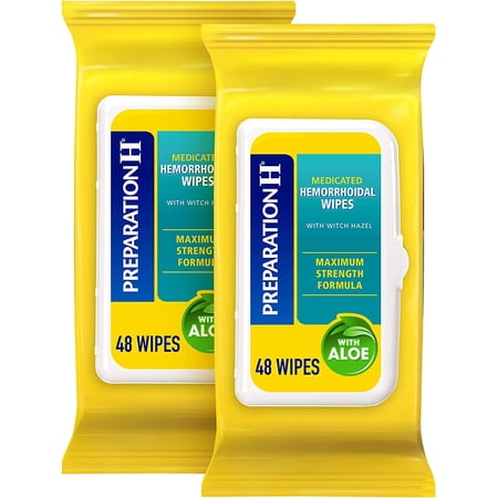 Hemorrhoid Flushable Wipes with Witch Hazel for Skin Irritation Relief - 96 Count