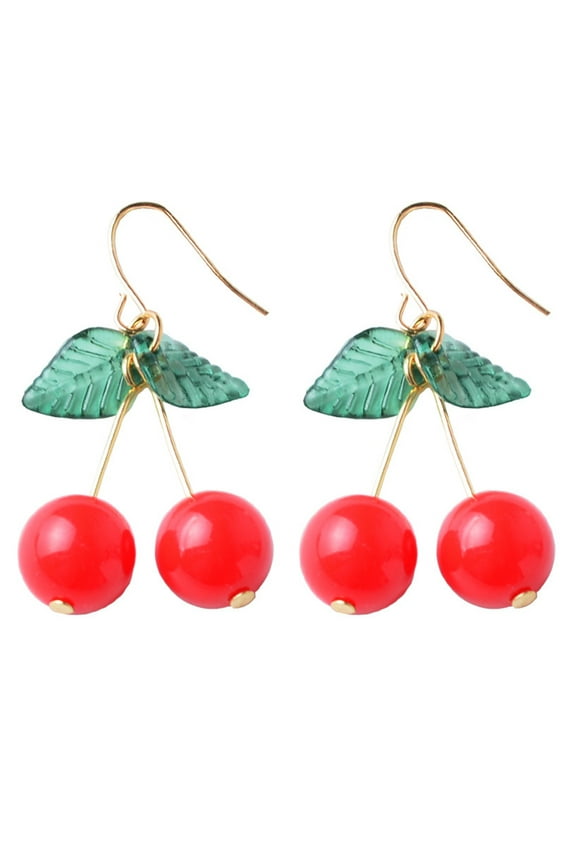 1 Pair Retro Cherry Earrings Handmade Ear Dangler Pendant Jewelry Lightweight Fashion Accessories