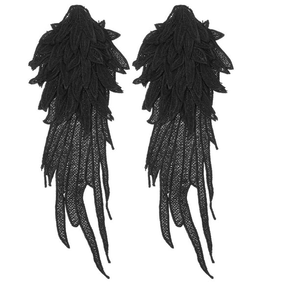 Homoyoyo 1Pair Black Embroidered Wing Patches Iron on Lace Appliques for Garment Decoration