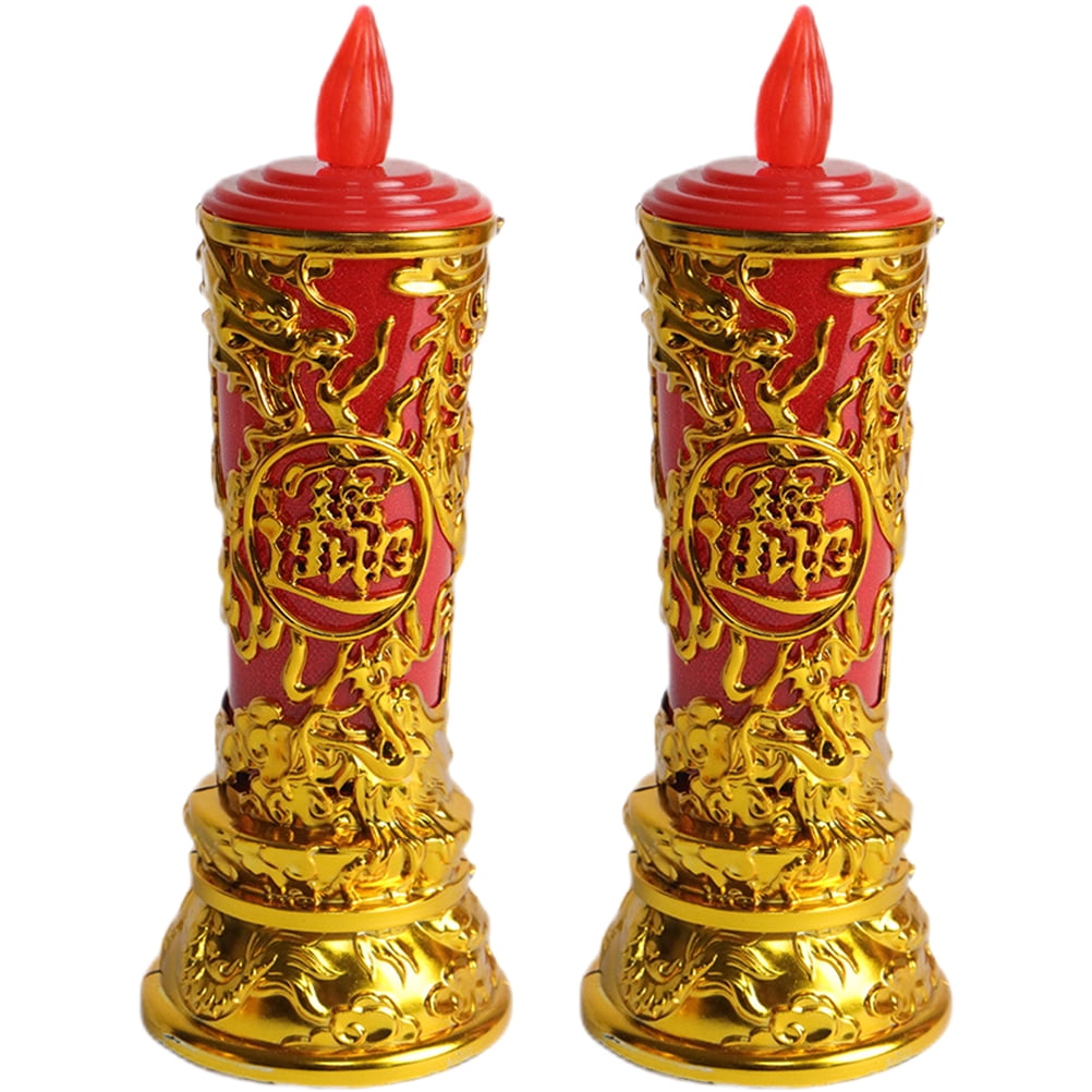 Hemoton 1 Pair of Worship Candle Lights Electric Fake Candle Buddhism