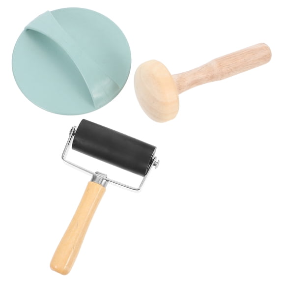 HEMOTON Wooden Craft Tools Set for Block Printing with Mushroom Roller Plastic Press Ink Roller Art Supplies Multi