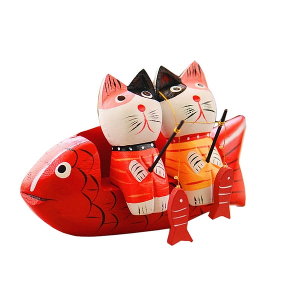 Hytrove Pine Cartoon Couple Mini Bench Fish Shape 1 Set 5.9x3.5x6.3in