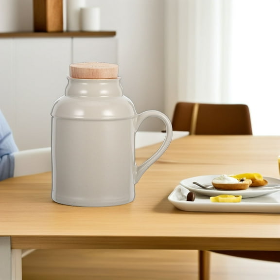 HEMOTON Beige Retro Ceramic Tea Kettle with Vintage Design, Perfect for Kitchen Countertops, Dining Tables, and Tea Storage