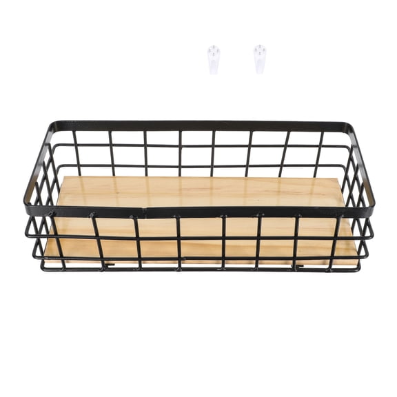 ORDDIART Desktop Sundries Organizer Set with Iron Basket and Wood Board, Black - Home Office Storage Solution