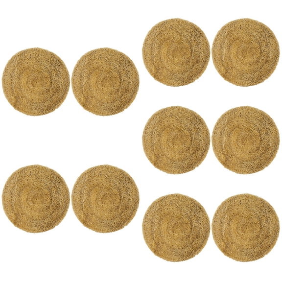 Hemoton 10 Pcs  Loofah Coasters Tea Pot Pads Nonskid Coasters Round Cup Pads Decorative Loofah Cushions