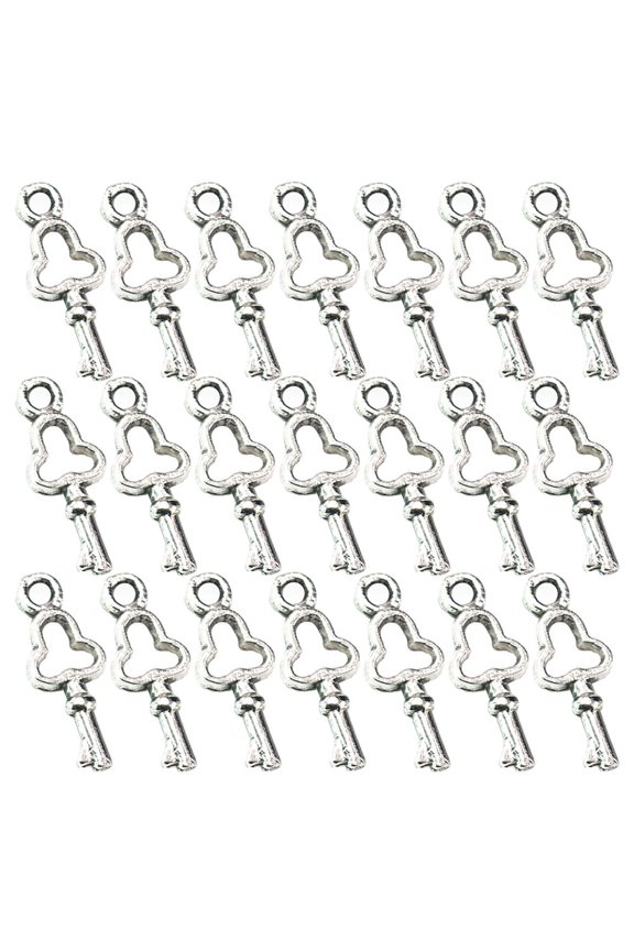 100pcs Alloy Key Shape Pendants Charms Jewelry Making Accessory for Bracelet Necklace (Antique Silver)