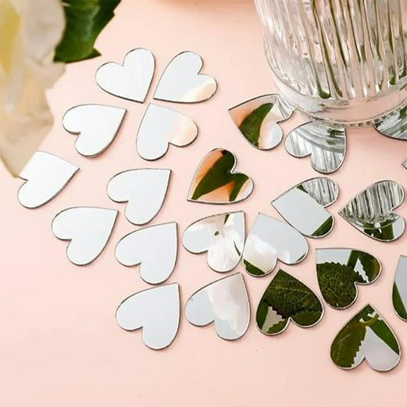 SOPOTUTU 100Pcs Heart Shape Acrylic Mirror Tiles for Scrapbooking and Framing Projects