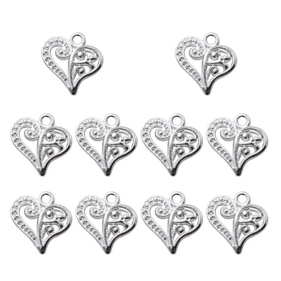 Hemoton 10pcs Alloy Hollow out Heart Pendants Charms DIY Jewelry Making Accessory for Necklace Bracelet (Bright Silver)