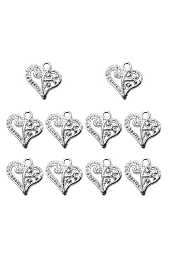 10pcs Alloy Hollow out Heart Pendants Charms DIY Jewelry Making Accessory for Necklace Bracelet (Bright Silver)