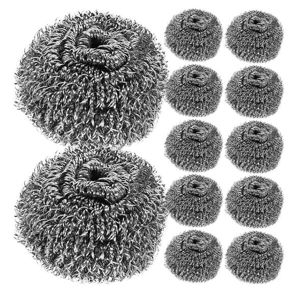 Hemoton 12 Pcs Scrubber Kitchen Cleaning Steel Wool 5.50X5.50X3.00CM Silver