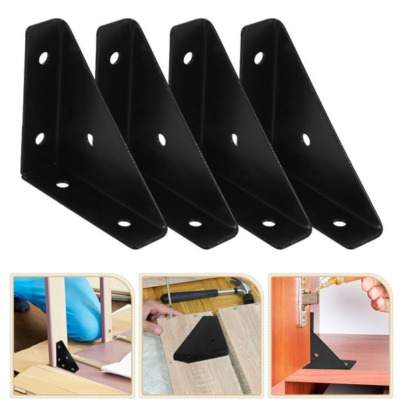 Hemoton 12pcs Triangle Flat Metal Brackets Flat Straight Brace Brackets Mending Plates Mounting Plates Corner Brace Bracket Support Fixing Joining Plate for Furniture Wood with Screws Black
