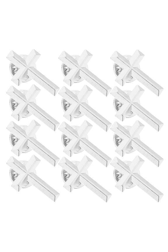 Silver Cross Brooch Pin Zinc Alloy Craftsmanship for DIY Projects 12Pcs
