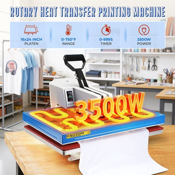 Hemoton 16x24 Heat Press Machine, Semi-Auto, 360-Degree Swing for T Shirts, Garments, Bags, Textiles, Curtains, Plate,Mugs,Perfect for POD & Home DIY & Business Customization
