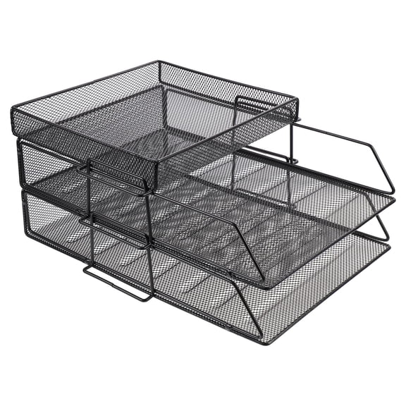 FRCOLOR Black Mesh File Shelf with Hollow Design, Document Organizer and File Tray Holder for Office and Home