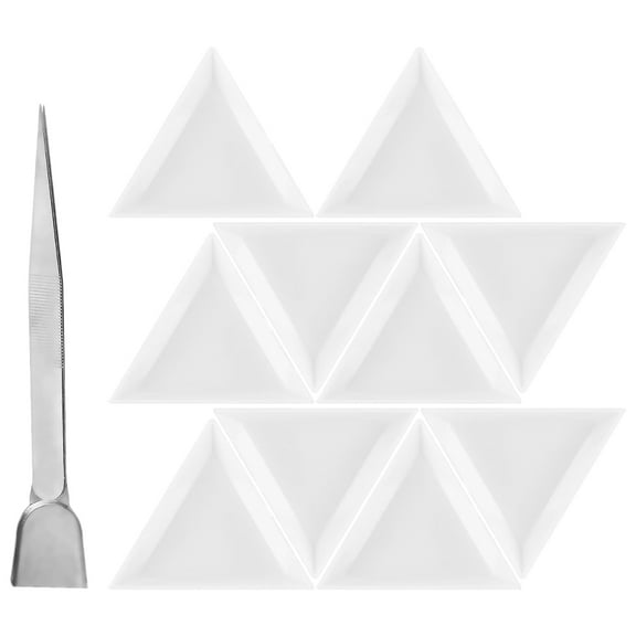 Hemoton 1Set Plastic Triangle Sorting Trays Stainless Steel Tweezers With Scoop For Bead And Rhinestone Organization For Jewelry Making Includes Bead Scooper And Storage Box