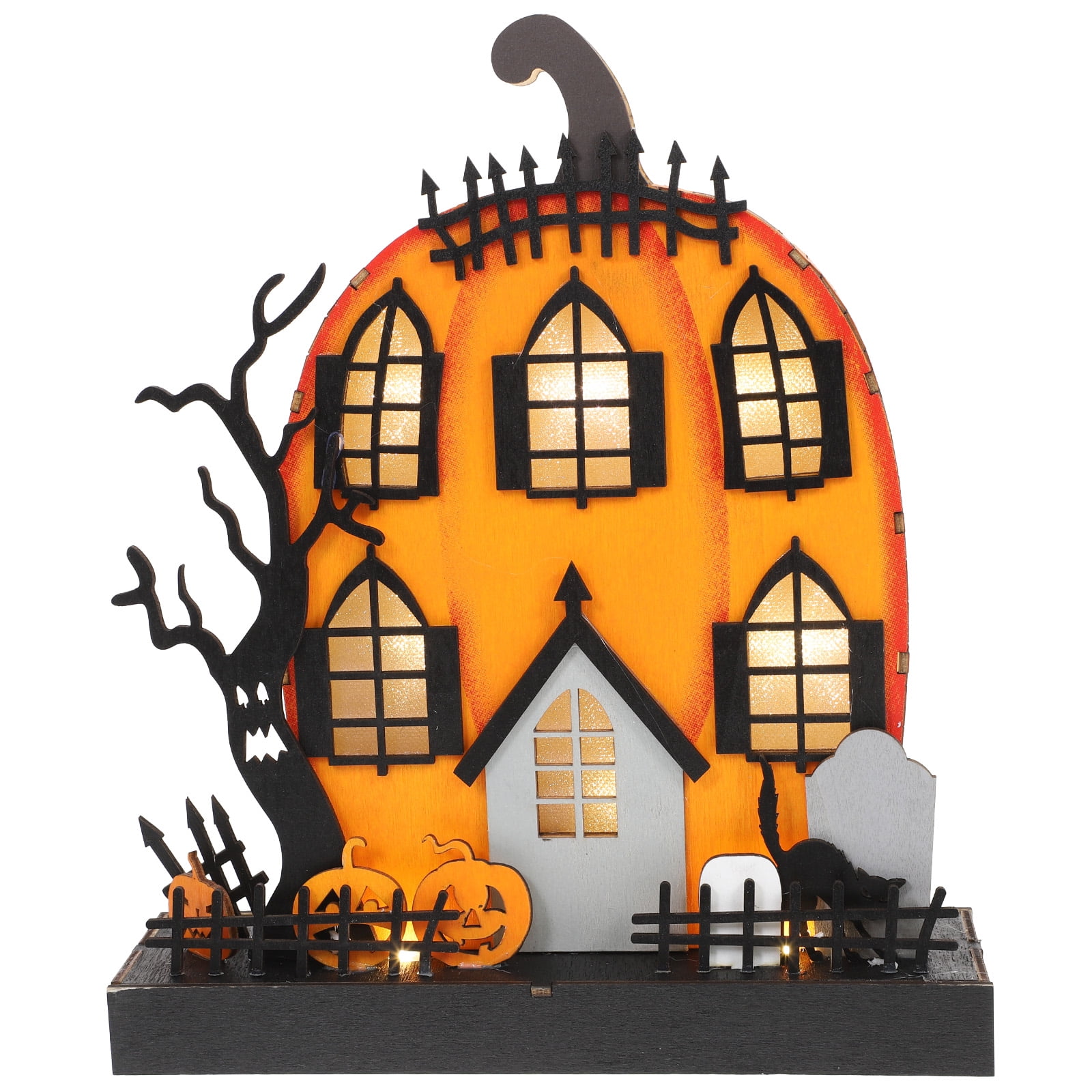 Hemoton 1pc Wooden Pumpkin House Decoration Halloween Pumpkin