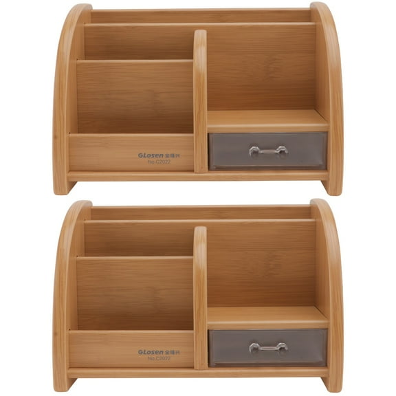 Hemoton 2 Count Creative Wooden Pen Holder Study Room Organizer Calculator