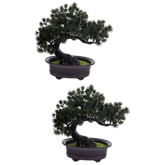 SOPOTUTU Set of 2 Artificial Bonsai Trees Green Decorative Plants for Indoor Outdoor Home Office Decor with Realistic Look
