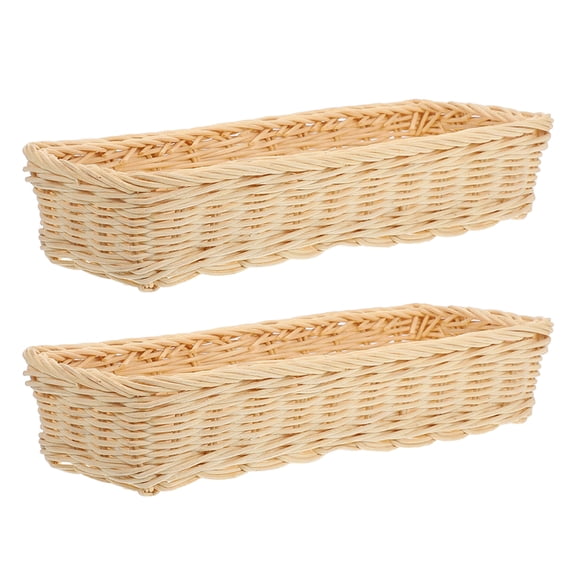 HEMOTON 2PCS Rattan Woven Cutlery Basket Wicker Utensils Storage Holder for Chopsticks Spoon Fork Drying Rack in Kitchen Drawer