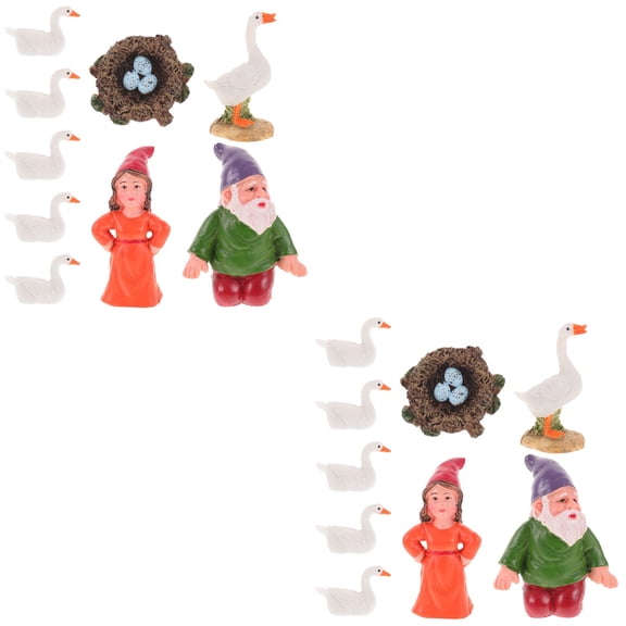 Hemoton 2 Sets Funny Gnome Statues Resin Geese Nest White Beard Old Man Yard Ornaments