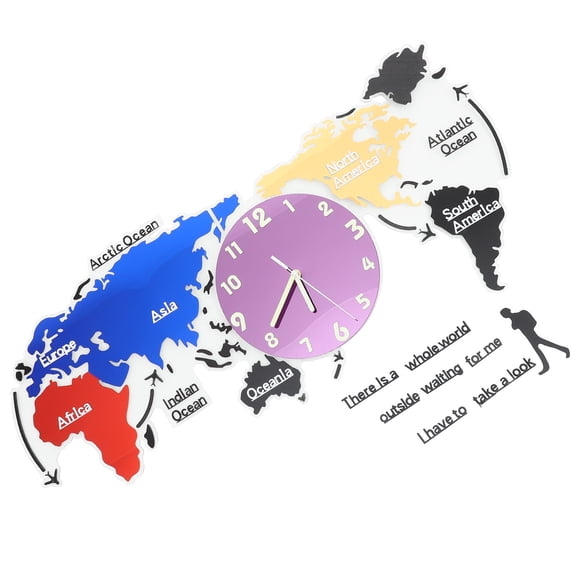 Hytrove Multi Colored World Map Clock Acrylic Living Room Decor 2 Sets
