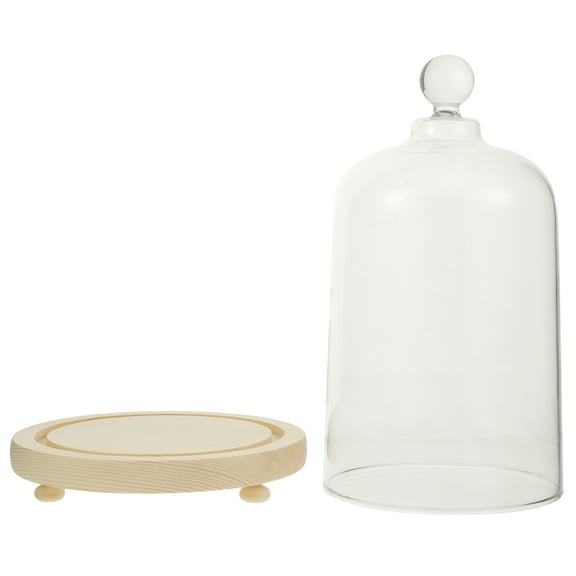 RENACLIPY Glass Dessert Cover with Wooden Base, 2-Pack Protective Dome for Cakes and Pastries, 10.2 x 6.3 x 6.3 inches, Ideal Housewarming