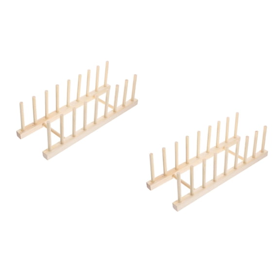 Hemoton 2 pcs Kitchen 8-Slots Dishes Draining Rack Wooden Bowls Plates Storage Container