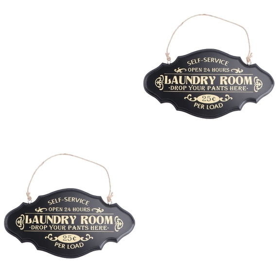 Hemoton 2 pcs Laundry Room Hanging Tag Classic Dry Cleaning Shop Open Hanging Sign Hanging Board for Hotel Shop (Black)
