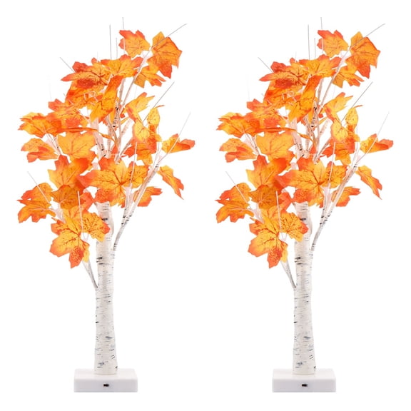 Hemoton 2 pcs  Tree Lamp Outdoor Light Ornament Creatove Light Yard Ginkgo Tree Light