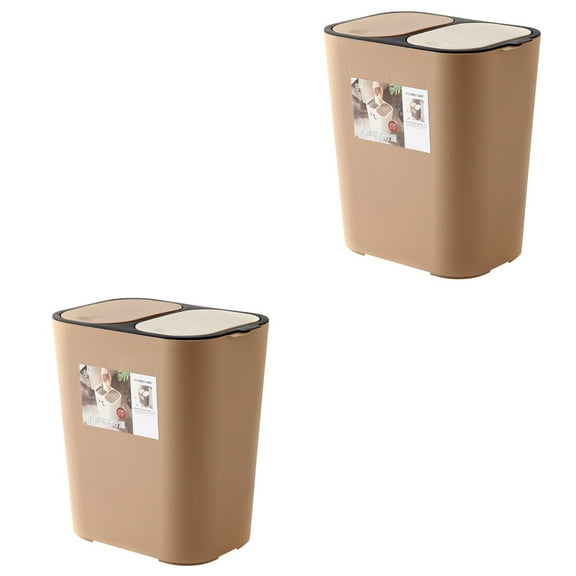Hemoton 2 pcs Versatile Double-deck Classified Dustbin Wet and Dry Classified Waste Bin Dual-Use Trash Can Garbage Can Plastic Rubbish Container (Coffee)