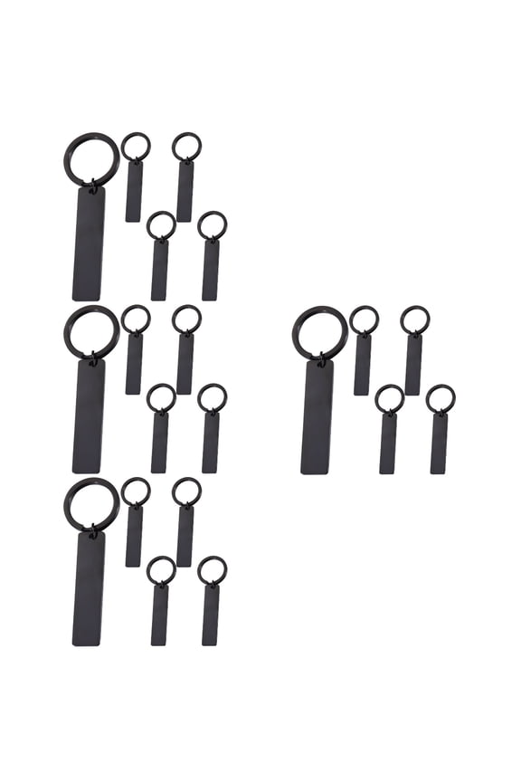 Black Stainless Steel Unfinished Keychains for Crafts and Projects, 20 Pieces Set