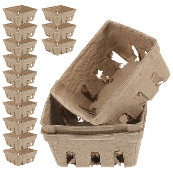 Hemoton 24pcs Market Berry Container Fresh Produce Pulp Fiber Fruit Tray Molded Strawberry Basket Dessert Box For Kitchen Storage And Organization