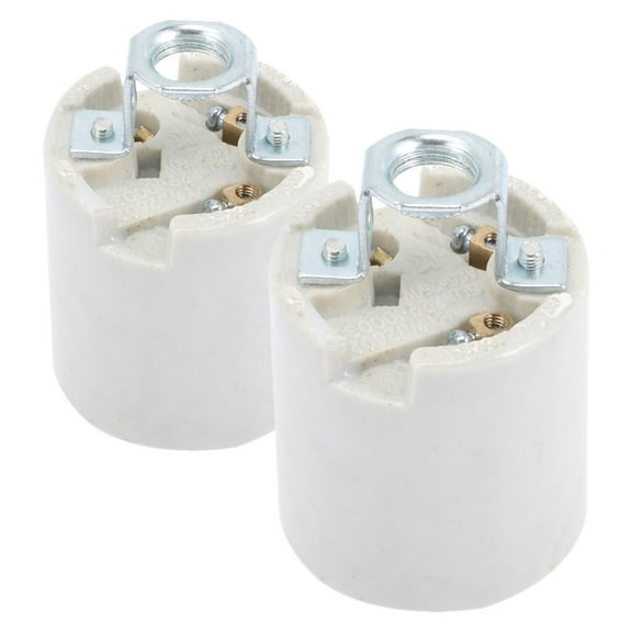 HEMOTON White Ceramic Lamp Socket, Light Bulb Holder, , 2-Pack
