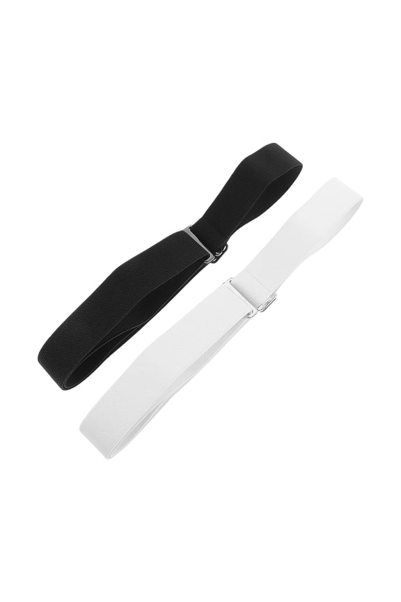 2Pcs Invisible Stretchy Belt for Women Adjustable Elastic Waist Belt with Flat Buckle for Jeans Pants Dresses and Skirts Black White
