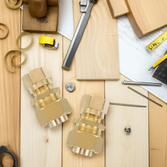 Hemoton 2pcs Brass Reducer Bushing Threaded Pipe Fitting1/2 inch Brass Tube Union Connector Brake Line Connector Straight Pipe Adapter