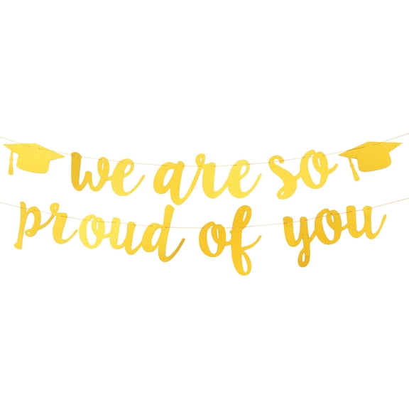 Homoyoyo 2Pcs Graduation Bunting Set Golden Paper Banner for Graduation Celebration and Photo Backdrop