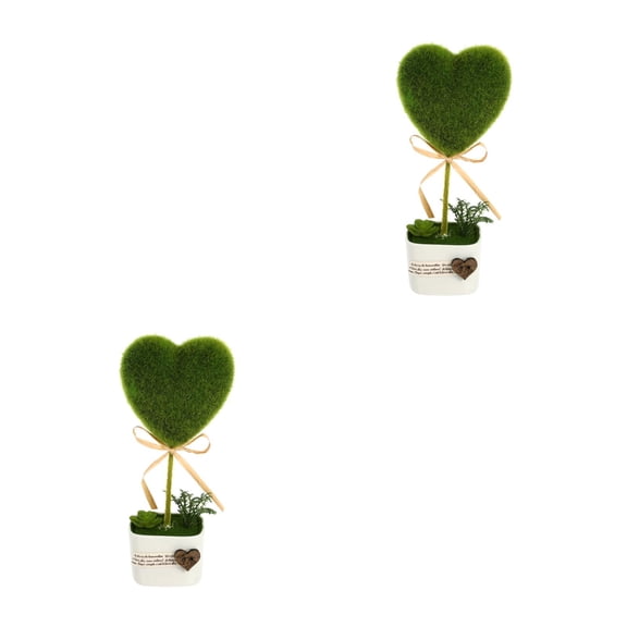 Hemoton 2pcs Artificial Plants Heart Shape Grass Decorative Bonsai Pot for Home Wedding Valentines Day Party Table Decoration Garden Greenery Style B