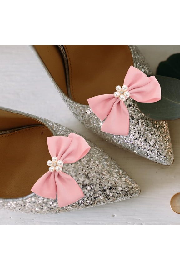 SOPOTUTU 2Pcs Pink Shoe Bows Clips Versatile Shoe Decoration for Pumps Boots Flats and Special Occasions